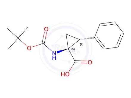 Chemical structure of (1S,2R)-1-((((2-hydroxypropan-2-yl)oxy)carbonyl)amino)-2-phenylcyclopropane-1-carboxylic acid