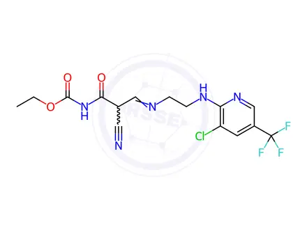 Chemical structure of Ethyl N-{2-[(1E)-[(2-{[3-chloro-5-(trifluoromethyl)pyridin-2-yl]amino}ethyl)imino]methyl]-2-cyanoacetyl}carbamate