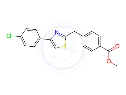 Chemical structure of Benzoic acid, 4-[[4-(4-chlorophenyl)-2-thiazolyl]methyl]-, methyl ester
