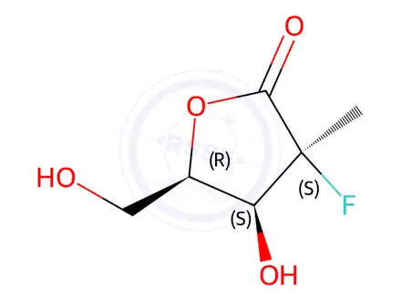 Chemical structure of (3S,4S,5R)-3-fluoro-4-hydroxy-5-(hydroxymethyl)-3-methyldihydrofuran-2(3H)-one
