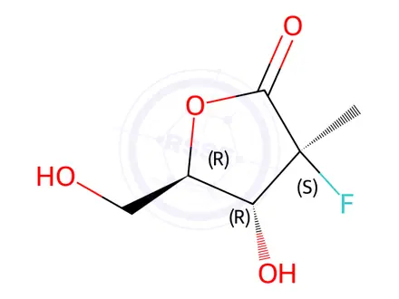 Chemical structure of (3S,4R,5R)-3-Fluoro-4-hydroxy-5-(hydroxymethyl)-3-methyldihydrofuran-2(3H)-one