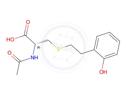Chemical structure of (2R)-2-acetamido-3-[2-(2-hydroxyphenyl)ethylsulfanyl]propanoic acid