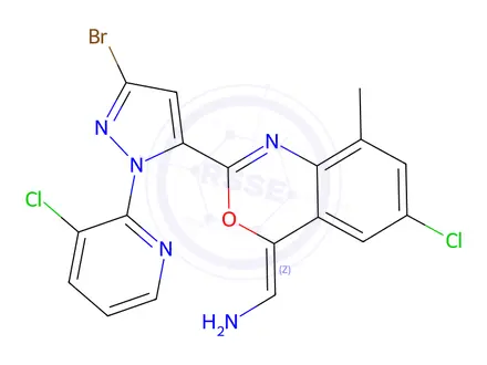 Chemical structure of (Z)-(2-(3-bromo-1-(3-chloropyridin-2-yl)-1H-pyrazol-5-yl)-6-chloro-8-methyl-4H-benzo[d][1,3]oxazin-4-ylidene)methanamine