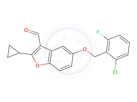 Chemical structure of 5-((2-Chloro-6-fluorobenzyl)oxy)-2-cyclopropylbenzofuran-3-carbaldehyde