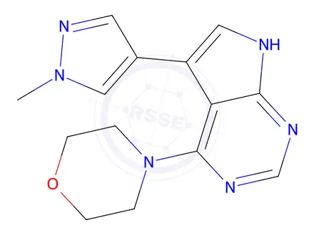 Chemical structure of 5-(1-Methyl-1H-pyrazol-4-yl)-4-(4-morpholinyl)-7H-Pyrrolo[2,3-d]pyrimidine
