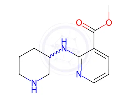 Chemical structure of 2-(Piperidin-3-ylaMino)-nicotinic acid Methyl ester dihydrochloride, 98+% C12H19Cl2N3O2, MW: 308.21