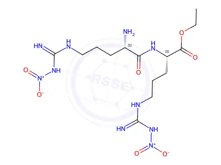 Chemical structure of (S)-ethyl 2-((S)-2-amino-5-(3-nitroguanidino)pentanamido)-5-(3-nitroguanidino)pentanoate