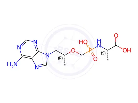 Chemical structure of sodium (((((R)-1-(6-amino-9H-purin-9-yl)propan-2-yl)oxy) methyl)oxidophosphoryl)-L-alaninate