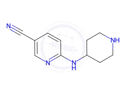 Chemical structure of 6-[(piperidin-4-yl)amino]pyridine-3-carbonitrile dihydrochloride