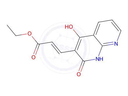 Chemical structure of 2-Propenoicacid,3-(1,2-dihydro-4-hydroxy-2-oxo-1,8-naphthyridin-3-yl)-,ethylester(9CI)