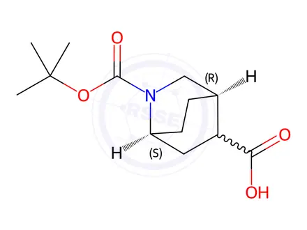 Chemical structure of (1S,4R)-2-[(tert-butoxy)carbonyl]-2-azabicyclo[2.2.2]octane-5-carboxylic acid