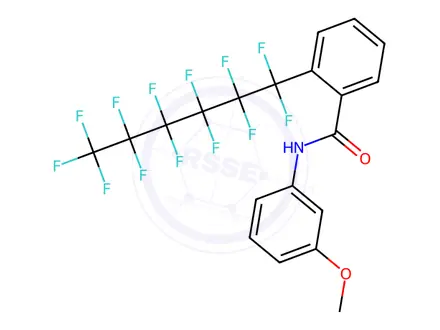 Chemical structure of N-(3-methoxyphenyl)-2-(1,1,2,2,3,3,4,4,5,5,6,6,6-tridecafluorohexyl)benzamide