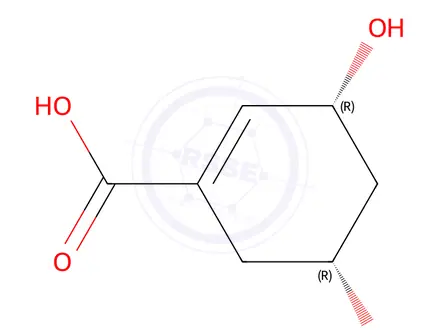 Chemical structure of 1-Cyclohexene-1-carboxylicacid,3,5-dihydroxy-,(3R,5R)-(9CI)
