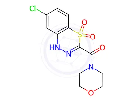 Chemical structure of 7-chloro-3-(morpholin-4-ylcarbonyl)-1H-4,1,2-benzothiadiazine 4,4-dioxide