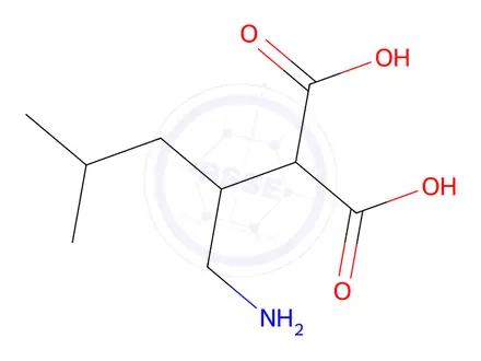 Chemical structure of 2-[1-(Aminomethyl)-3-methylbutyl]propanedioic acid