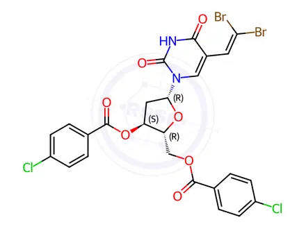 Chemical structure of 3',5'-di-O-(4-chlorobenzoyl)-5-(2-dibromovinyl)-2'-deoxyuridine