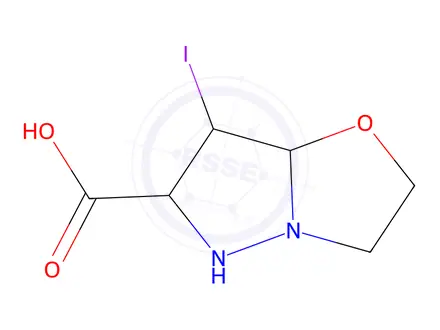 Chemical structure of 7-iodo-2,3-dihydropyrazolo[5,1-b]oxazole-6-carboxylic acid