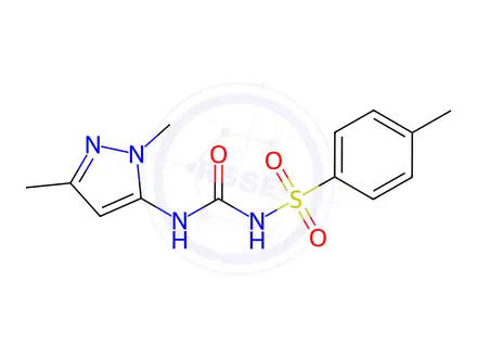 Chemical structure of N-((1,3-dimethyl-1H-pyrazol-5-yl)carbamoyl)-4-methylbenzenesulfonamide