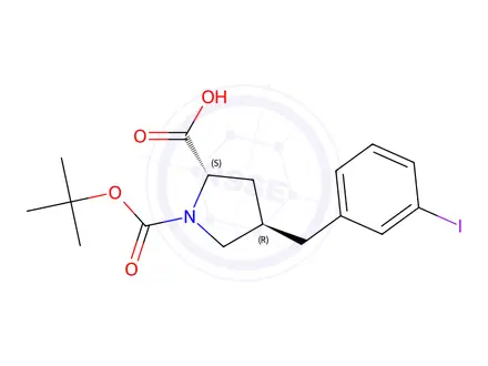 Chemical structure of (2S,4R)-1-(tert-Butoxycarbonyl)-4-(3-iodobenzyl)-pyrrolidine-2-carboxylic acid