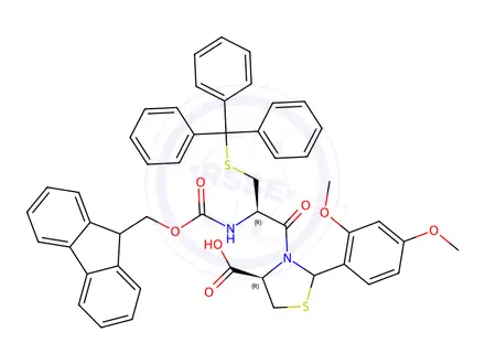 Chemical structure of Fmoc-Cys(Trt)-Cys(Psi(Dmp,H)pro)-OH≥ 98% (HPLC,TLC)