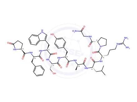 Chemical structure of (S)-N-(2-Amino-2-oxoethyl)-1-(((S)-5-oxopyrrolidine-2-carbonyl)-D-phenylalanyl-L-tryptophyl-L-seryl-L-tyrosyl-D-alanyl-L-leucyl-L-arginyl)pyrrolidine-2-carboxamide