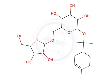 Chemical structure of 2-(((3,4-Dihydroxy-5-(hydroxymethyl)tetrahydrofuran-2-yl)oxy)methyl)-6-((2-(4-methylcyclohex-3-en-1-yl)propan-2-yl)oxy)tetrahydro-2H-pyran-3,4,5-triol