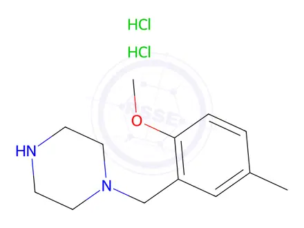 Chemical structure of 1-(2-methoxy-5-methylbenzyl)piperazine dihydrochloride