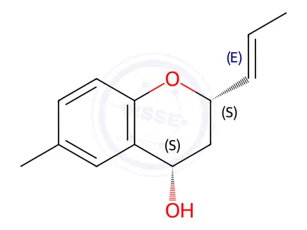 Chemical structure of (2S)-3,4-Dihydro-6-methyl-2α-[(E)-1-propenyl]-2H-1-benzopyran-4α-ol