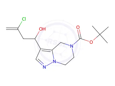 Chemical structure of tert-butyl 3-(3-chloro-1-hydroxybut-3-en-1-yl)-4H,5H,6H,7H-pyrazolo[1,5-a]pyrazine-5-carboxylate