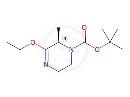Chemical structure of 1,1-Dimethylethyl (2R)-3-ethoxy-5,6-dihydro-2-methyl-1(2H)-pyrazinecarboxylate