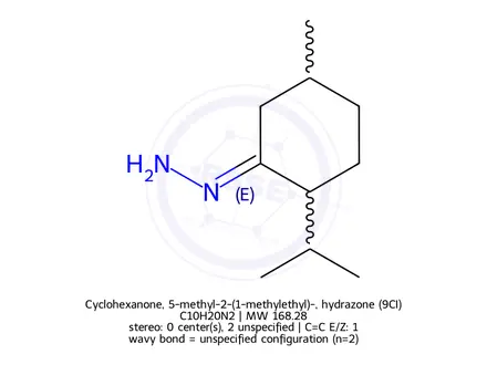 Chemical structure of Cyclohexanone, 5-methyl-2-(1-methylethyl)-, hydrazone (9CI)
