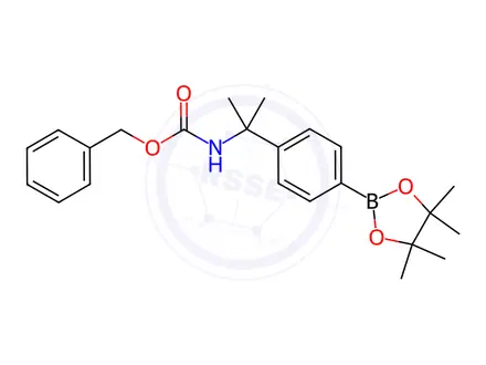 Chemical structure of Carbamic acid, [1-methyl-1-[4-(4,4,5,5-tetramethyl-1,3,2-dioxaborolan-2-yl)phenyl]ethyl]-, phenylmethyl ester (9CI)