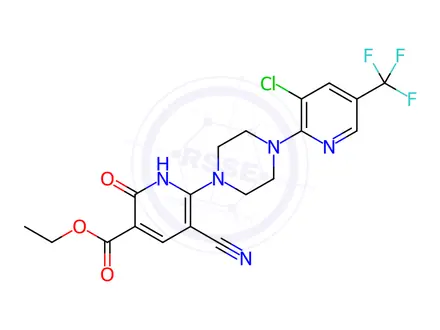 Chemical structure of Ethyl 6-{4-[3-chloro-5-(trifluoromethyl)pyridin-2-yl]piperazin-1-yl}-5-cyano-2-oxo-1,2-dihydropyridine-3-carboxylate