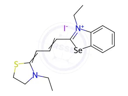 Chemical structure of 3-ethyl-2-[3-(3-ethylthiazolidin-2-ylidene)prop-1-enyl]benzoselenazolium iodide