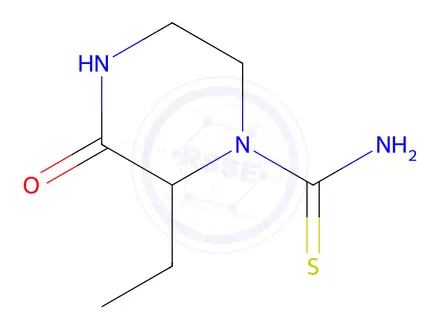 Chemical structure of 2-ethyl-3-oxopiperazine-1-carbothioamide