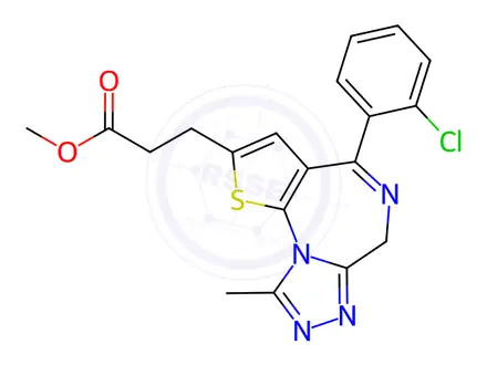 Chemical structure of 4-(2-Chlorophenyl)-9-methyl-6H-thieno[3,2-f][1,2,4]triazolo[4,3-a][1,4]diazepine-2-propanoic Acid Methyl Ester