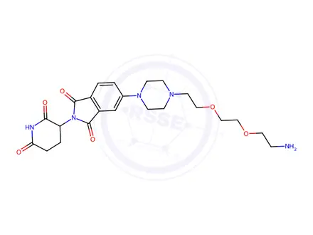 Chemical structure of 1H-ISOINDOLE-1,3(2H)-DIONE, 5-[4-[2-[2-(2-AMINOETHOXY)ETHOXY]ETHYL]-1-PIPERAZINYL]-2-(2,6-DIOXO-3-P