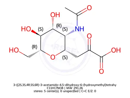 Chemical structure of 3-((2S,3S,4R,5S,6R)-3-acetamido-4,5-dihydroxy-6-(hydroxymethyl)tetrahydro-2H-pyran-2-yl)-2-oxopropanoic acid