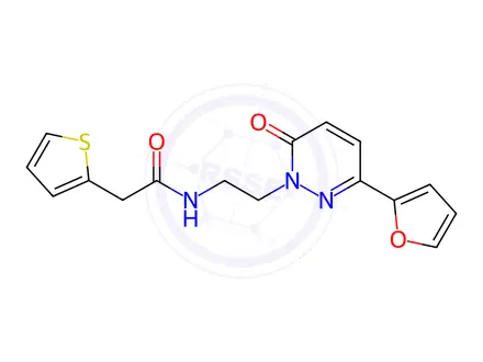 Chemical structure of N-(2-(3-(Furan-2-yl)-6-oxopyridazin-1(6H)-yl)ethyl)-2-(thiophen-2-yl)acetamide