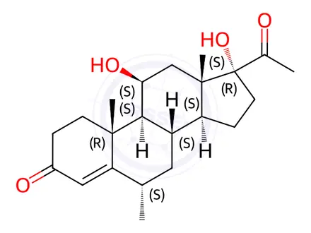 Chemical structure of (6S,8S,9S,10R,11S,13S,14S,17R)-17-Acetyl-11,17-dihydroxy-6,10,13-trimethyl-1,2,6,7,8,9,10,11,12,13,14,15,16,17-tetradecahydro-3H-cyclopenta[a]phenanthren-3-one