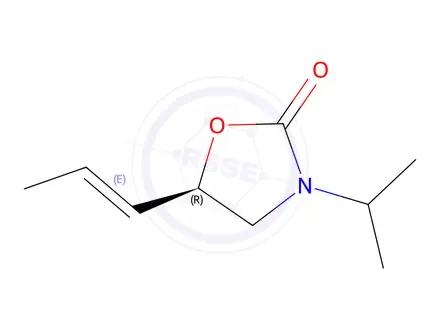 Chemical structure of 2-Oxazolidinone,3-(1-methylethyl)-5-(1-propenyl)-,[R-(E)]-(9CI)