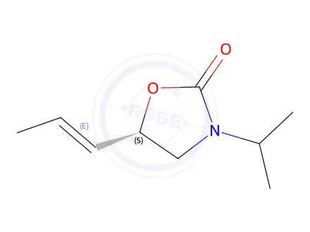 Chemical structure of 2-Oxazolidinone,3-(1-methylethyl)-5-(1-propenyl)-,[S-(E)]-(9CI)