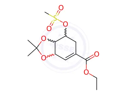 Chemical structure of (3aR,7R,7aR)-ethyl 2,2-dimethyl-7-((methylsulfonyl)oxy)-3a,6,7,7a-tetrahydrobenzo[d][1,3]dioxole-5-carboxylate