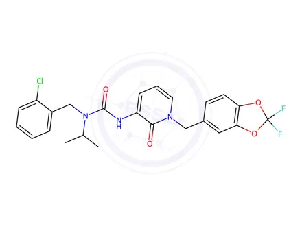 Chemical structure of 1-[(2-Chlorophenyl)methyl]-3-{1-[(2,2-difluoro-2H-1,3-benzodioxol-5-yl)methyl]-2-oxo-1,2-dihydropyridin-3-yl}-1-(propan-2-yl)urea