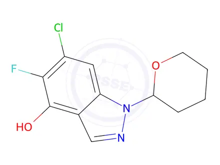 Chemical structure of 6-Chloro-5-fluoro-1-(tetrahydro-2H-pyran-2-yl)-1H-indazol-4-ol
