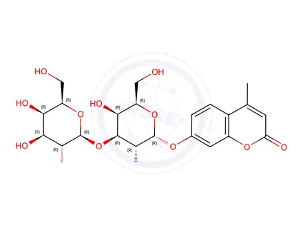 Chemical structure of 4-Methylumbelliferyl 2-Acetamido-2-deoxy-3-O-(β-D-galactopyranosyl)-α-D-galactopyranoside