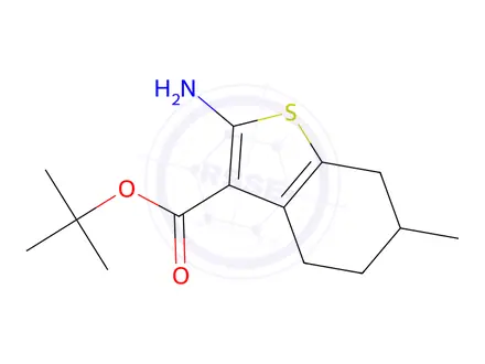 Chemical structure of tert-Butyl 2-Amino-6-methyl-4,5,6,7-tetrahydro-1-benzothiophene-3-carboxylate