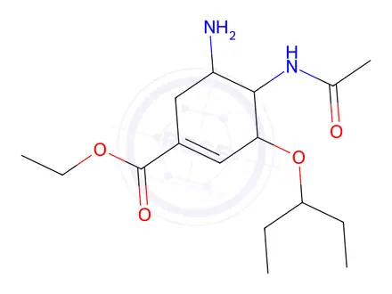 Chemical structure of Ethyl 5-amino-4-acetamido-3-(pentan-3-yloxy)cyclohex-1-ene-1-carboxylate