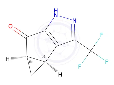Chemical structure of (3bS,4aR)-3-(Trifluoromethyl)-1,3b,4,4a-tetrahydro-5H-cyclopropa[3,4]cyclopenta[1,2-c]pyrazol-5-one
