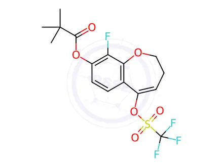 Chemical structure of 9-Fluoro-5-(((trifluoromethyl)sulfonyl)oxy)-2,3-dihydrobenzo[b]oxepin-8-yl pivalate